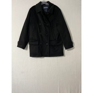 Lands End Womens Medium Double Breasted Peacoat Wool Thinsulate Black Sz 10 12